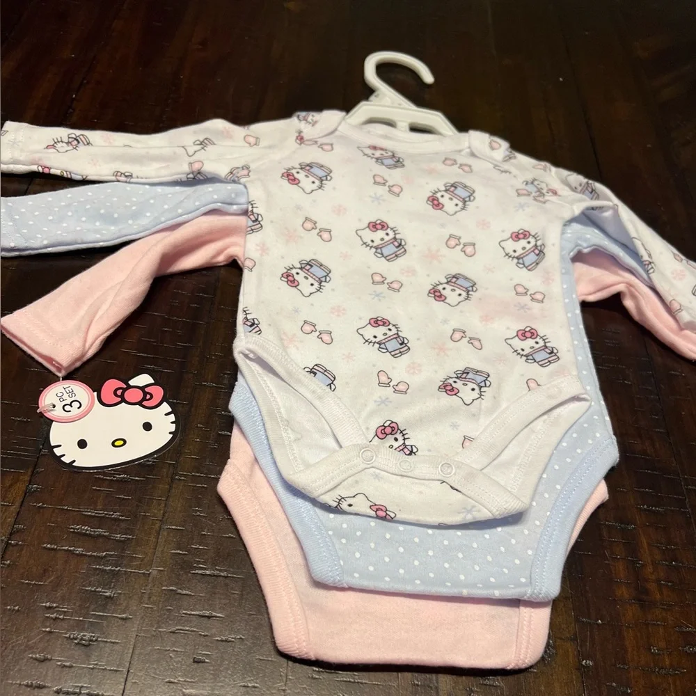 Hello Kitty Baby Girl Long Sleeve Bodysuit Set of 3 Size 3 Months